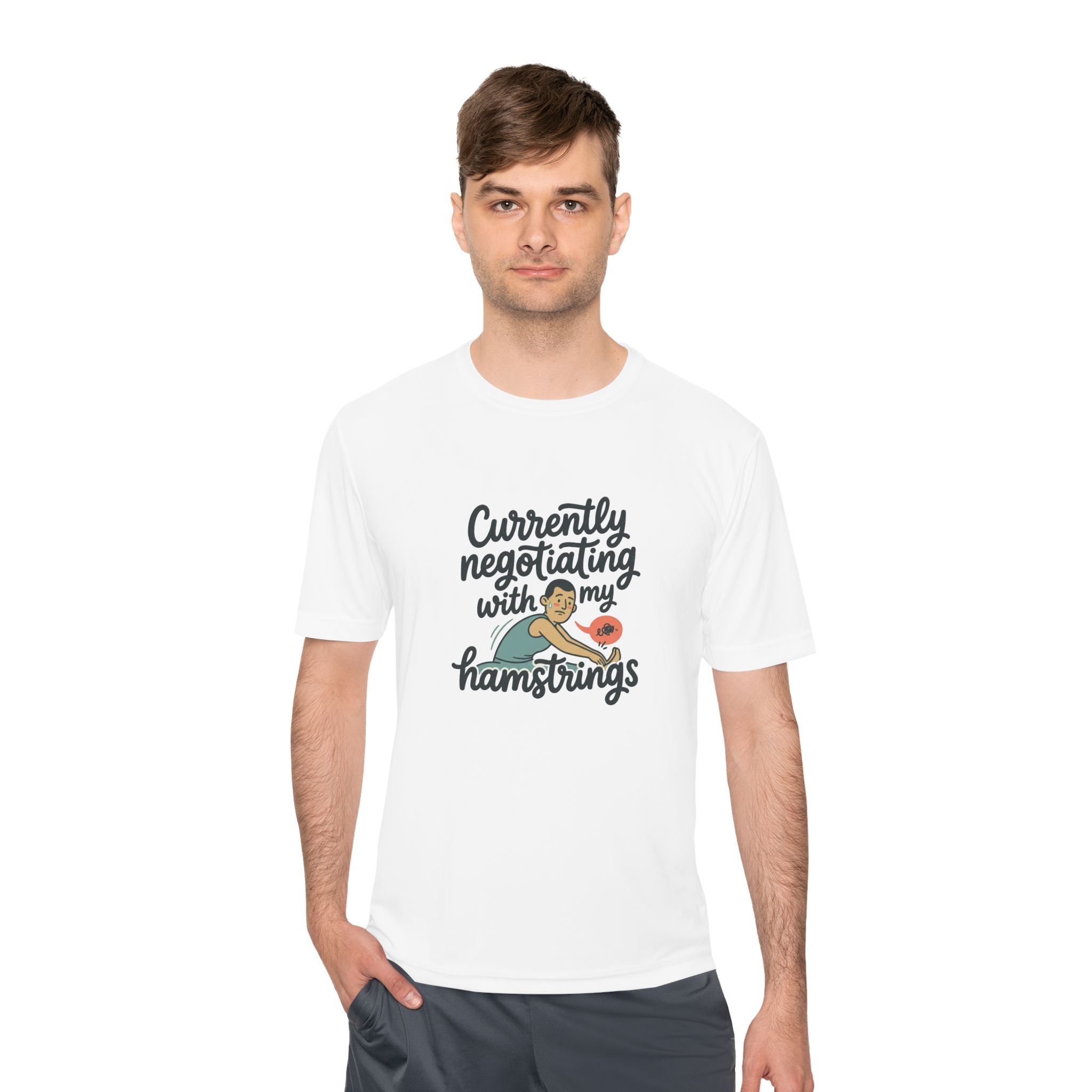 Currently Negotiating with my Hamstrings Unisex Moisture Wicking Tee