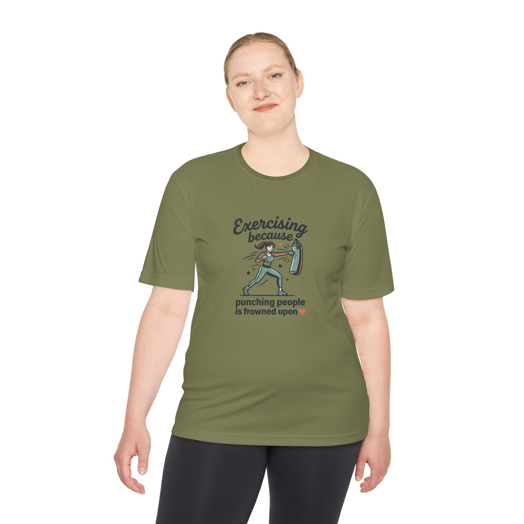 Exercising Because Punching People is Frowned Upon Unisex Moisture Wicking Tee