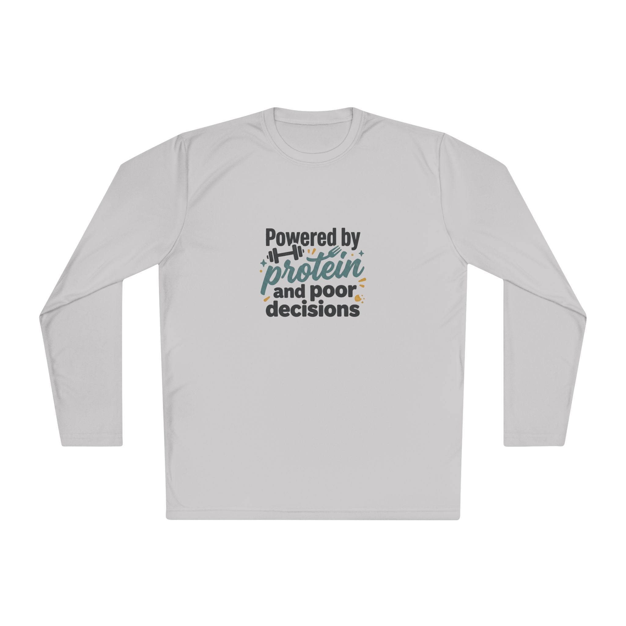 Powered by Protein and Poor Decisions Unisex Lightweight Long Sleeve Tee