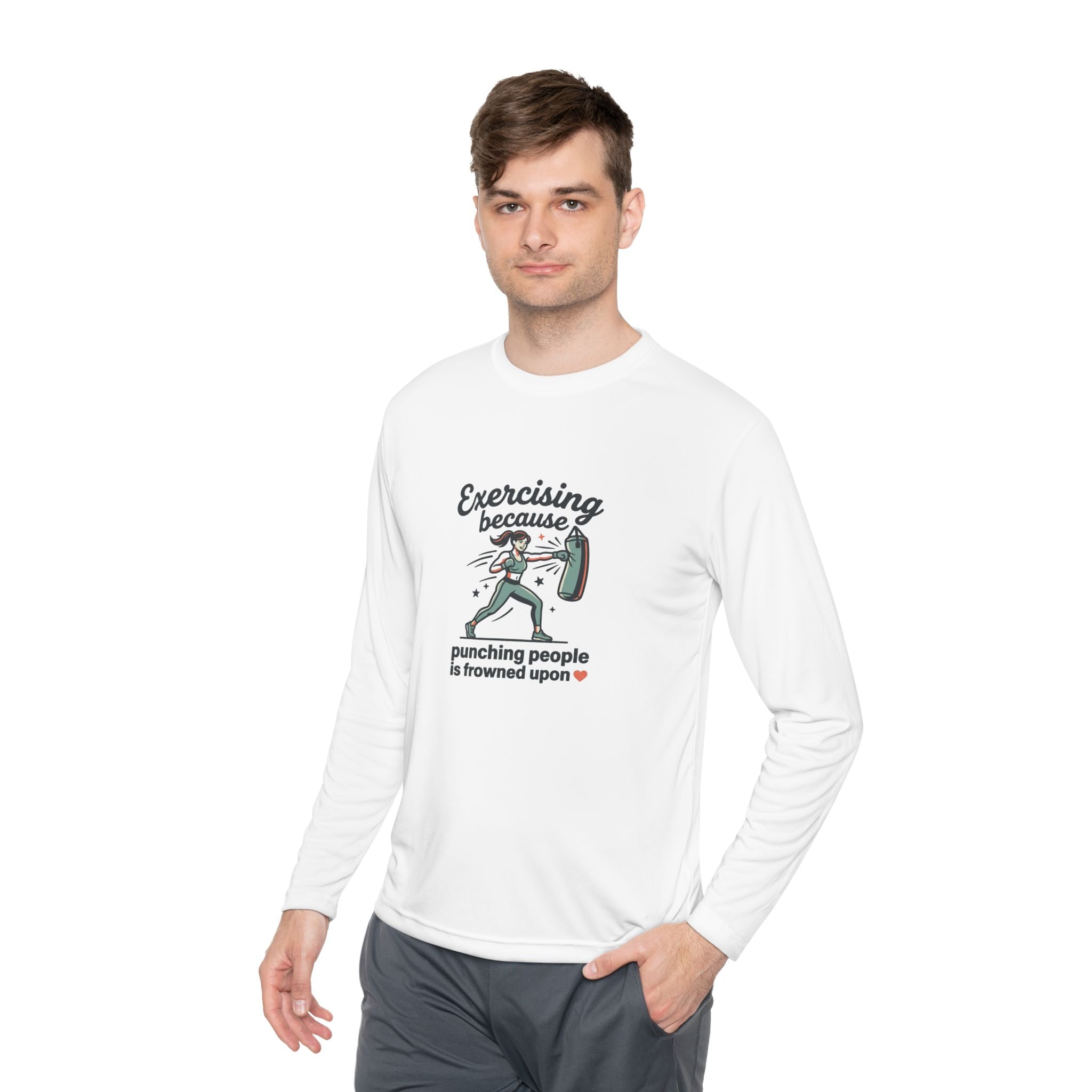 Exercising Because Punching People is Frowned Upon Unisex Lightweight Long Sleeve Tee