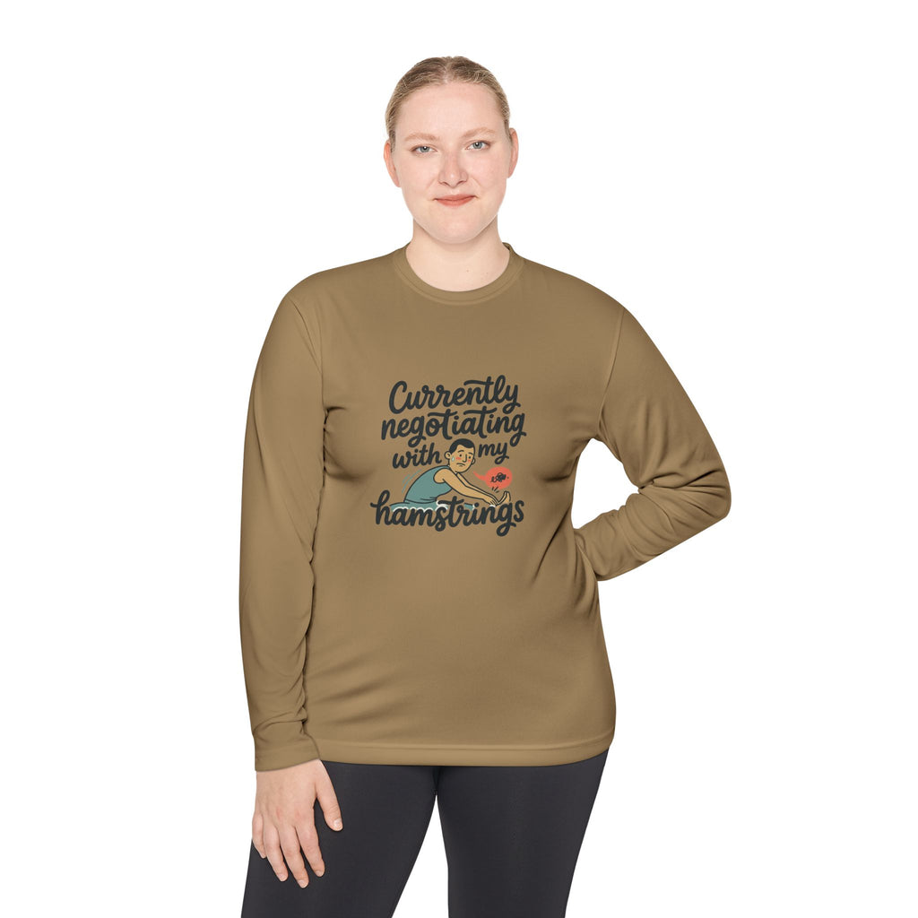 Currently Negotiating with my Hamstrings Unisex Lightweight Long Sleeve Tee