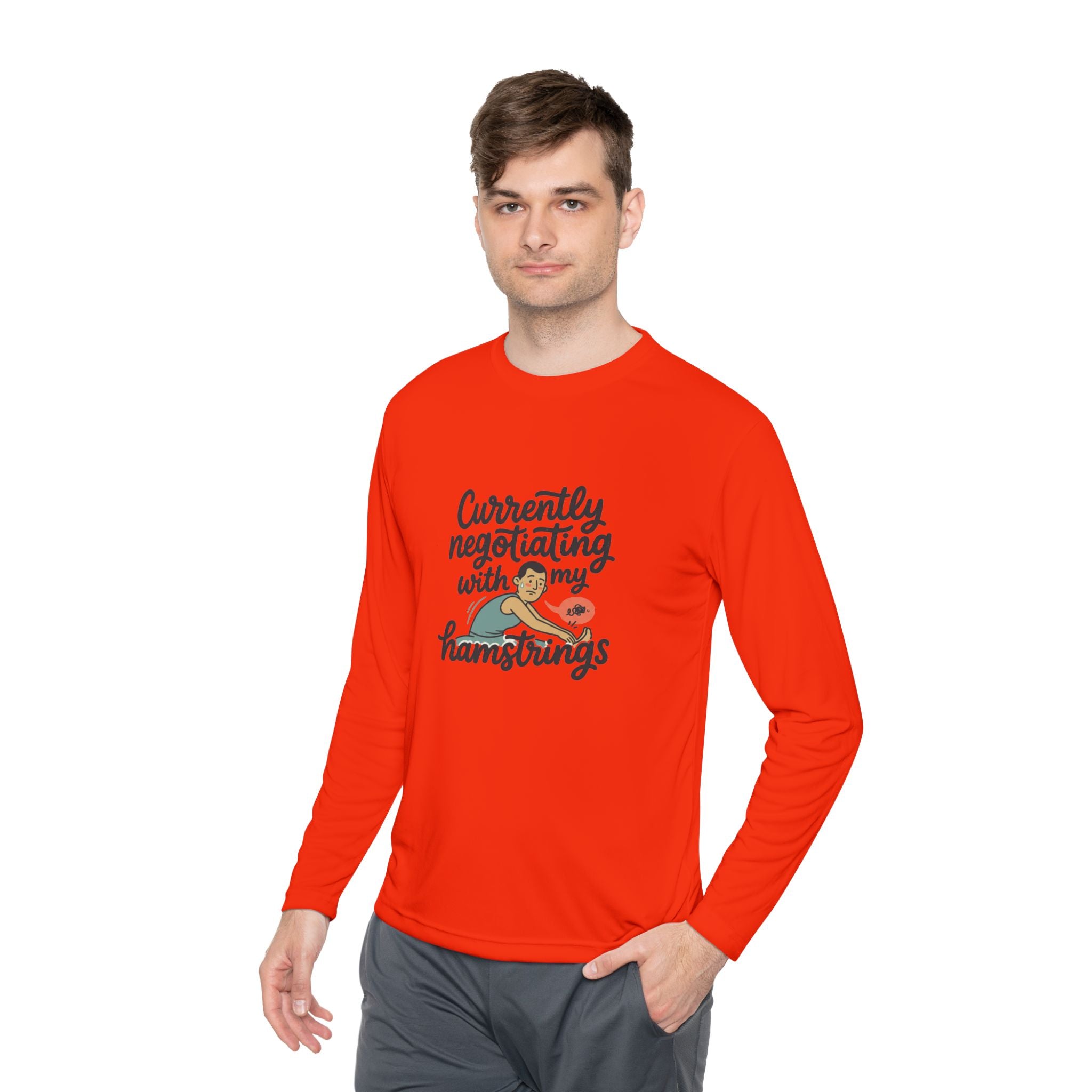 Currently Negotiating with my Hamstrings Unisex Lightweight Long Sleeve Tee