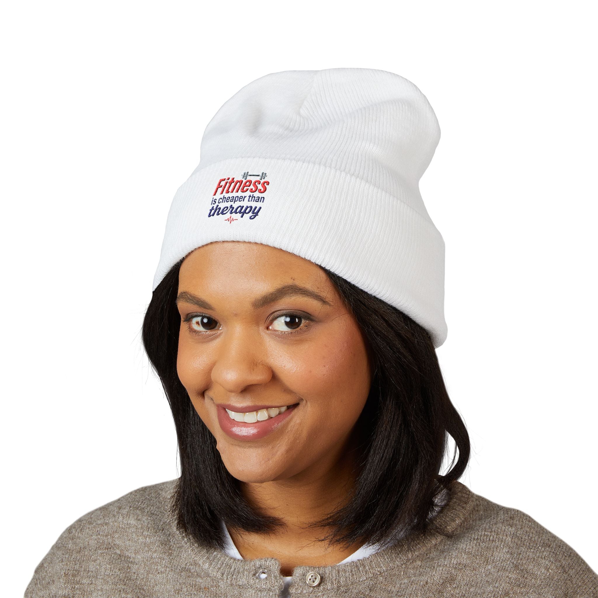 Fitness is Cheaper than Therapy Classic Cuffed Beanie (Embroidery)