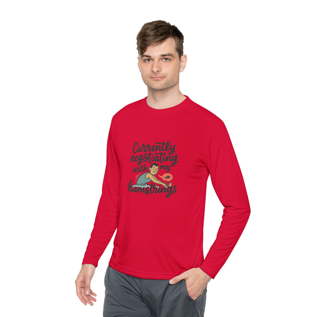 Currently Negotiating with my Hamstrings Unisex Lightweight Long Sleeve Tee
