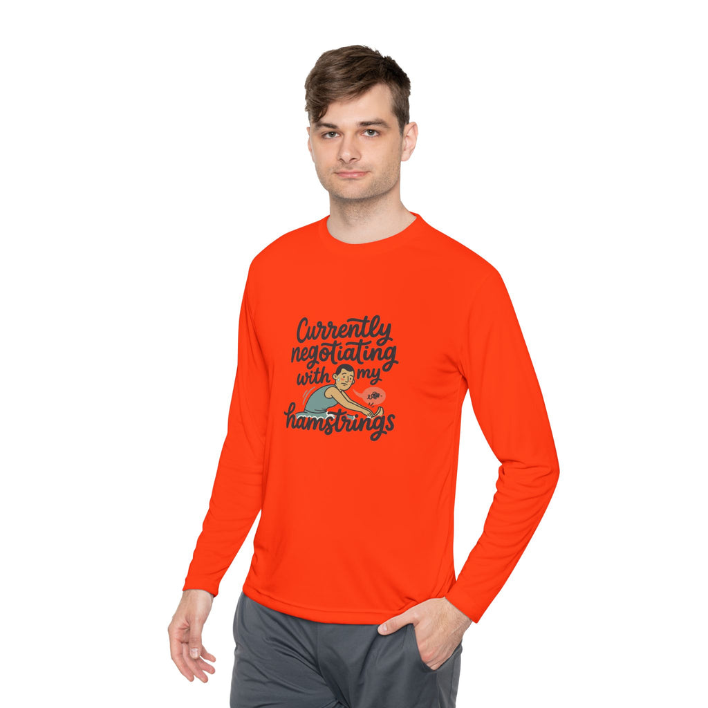Currently Negotiating with my Hamstrings Unisex Lightweight Long Sleeve Tee