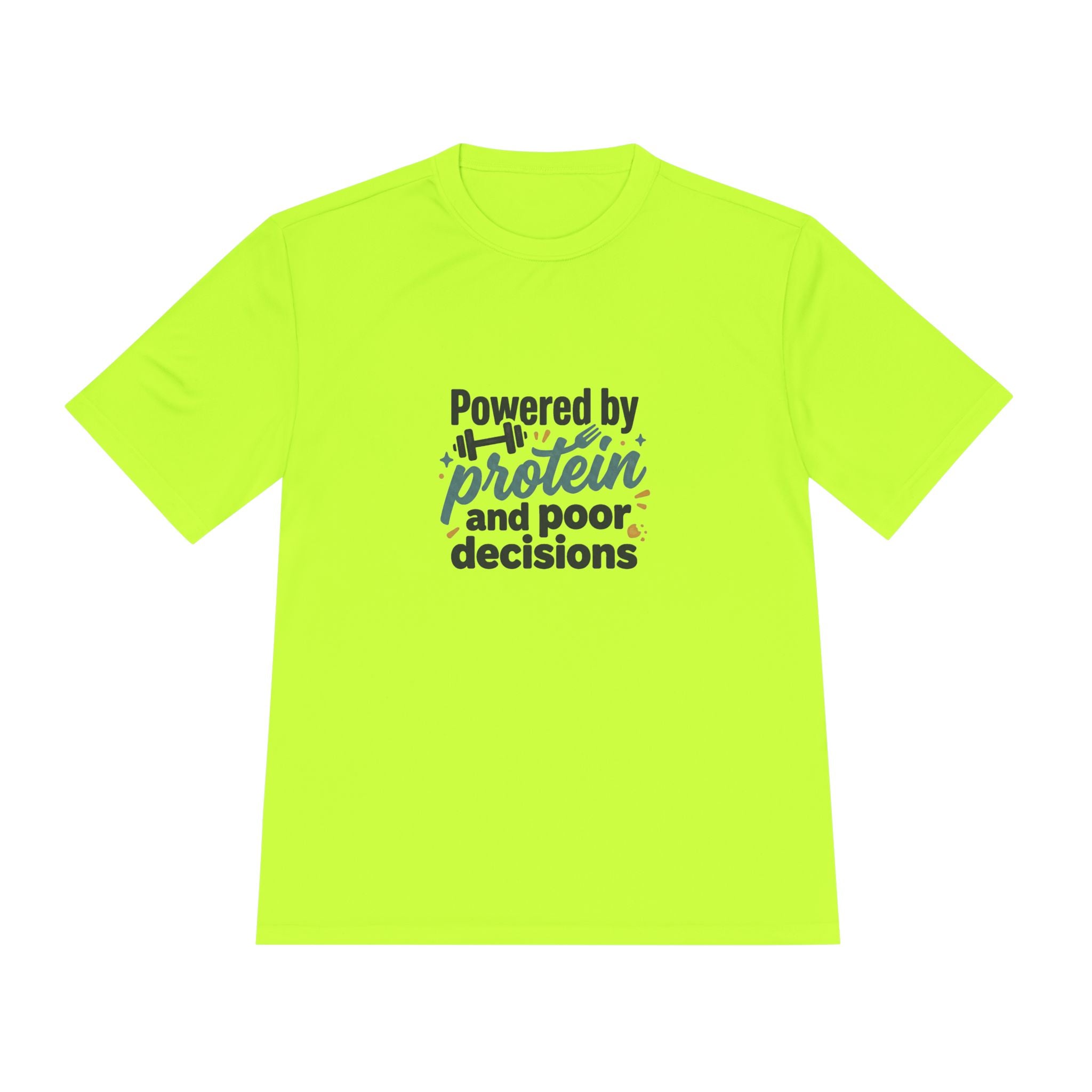 Powered by Protein and Poor Decisions Unisex Moisture Wicking Tee