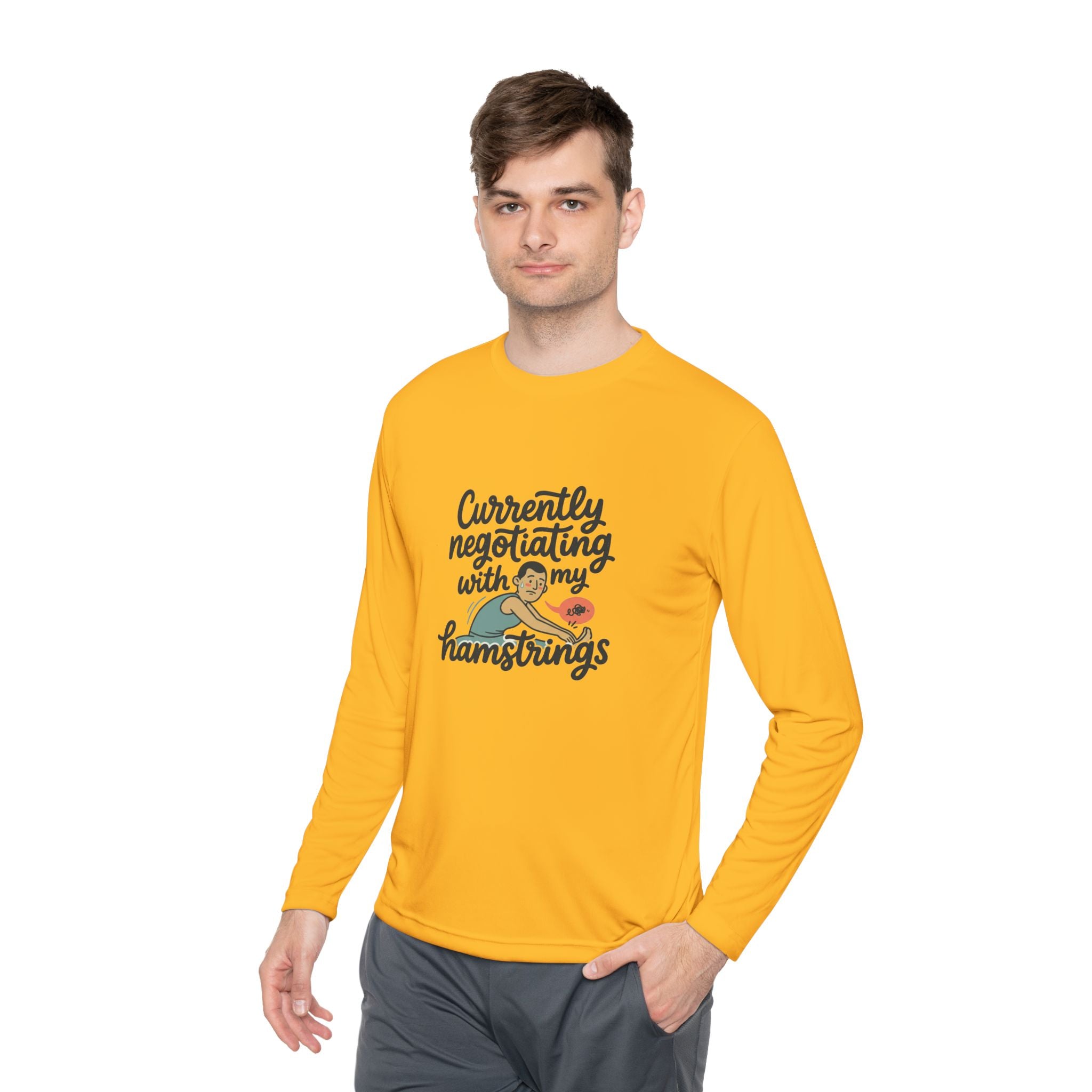 Currently Negotiating with my Hamstrings Unisex Lightweight Long Sleeve Tee