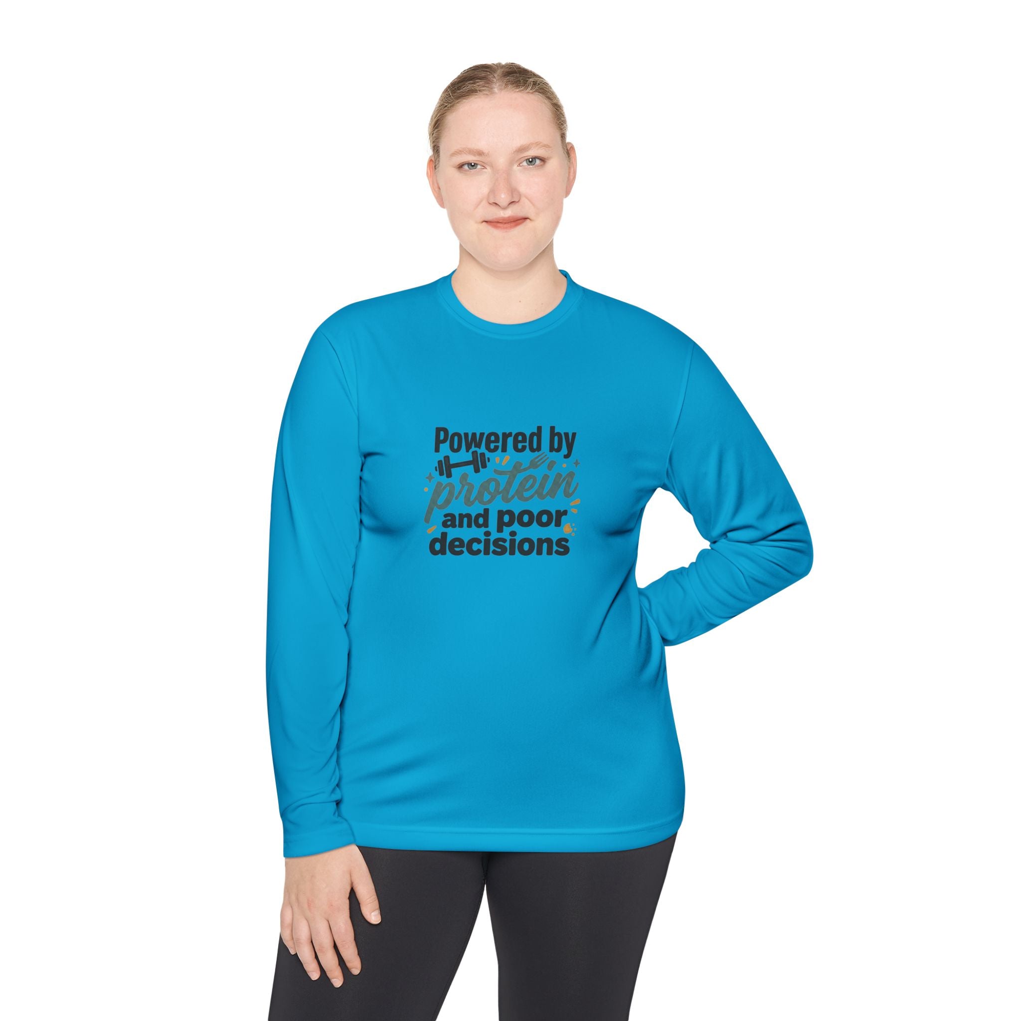 Powered by Protein and Poor Decisions Unisex Lightweight Long Sleeve Tee