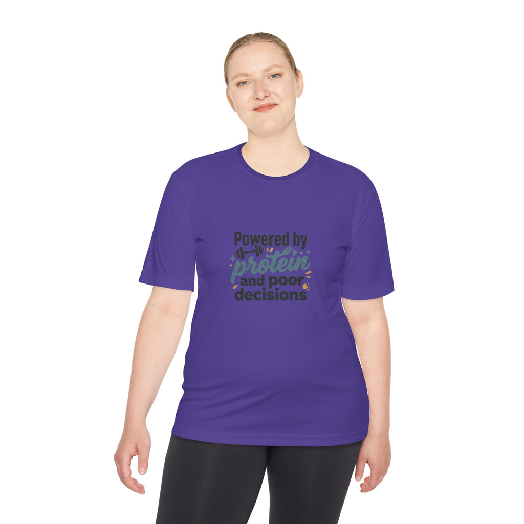 Powered by Protein and Poor Decisions Unisex Moisture Wicking Tee