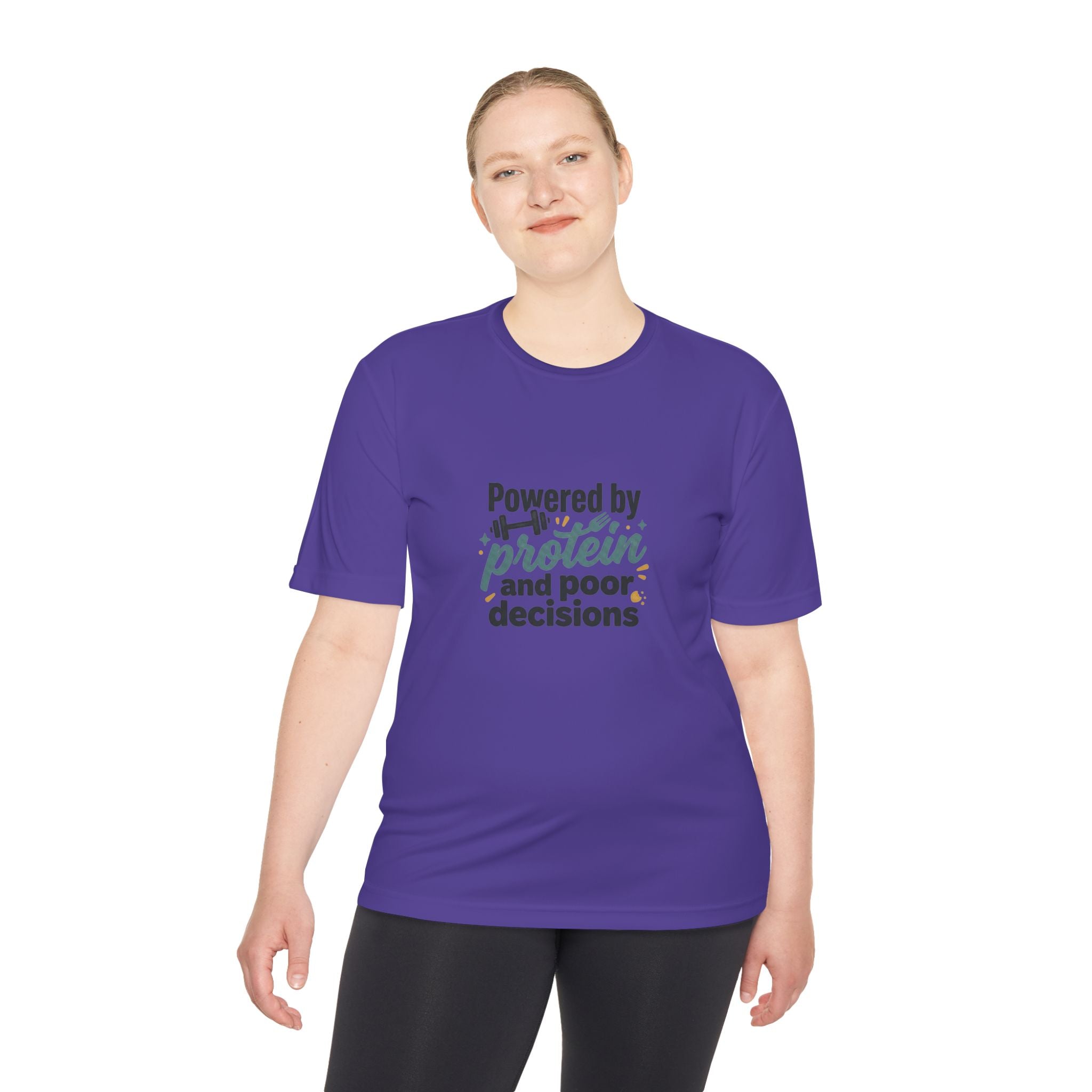 Powered by Protein and Poor Decisions Unisex Moisture Wicking Tee