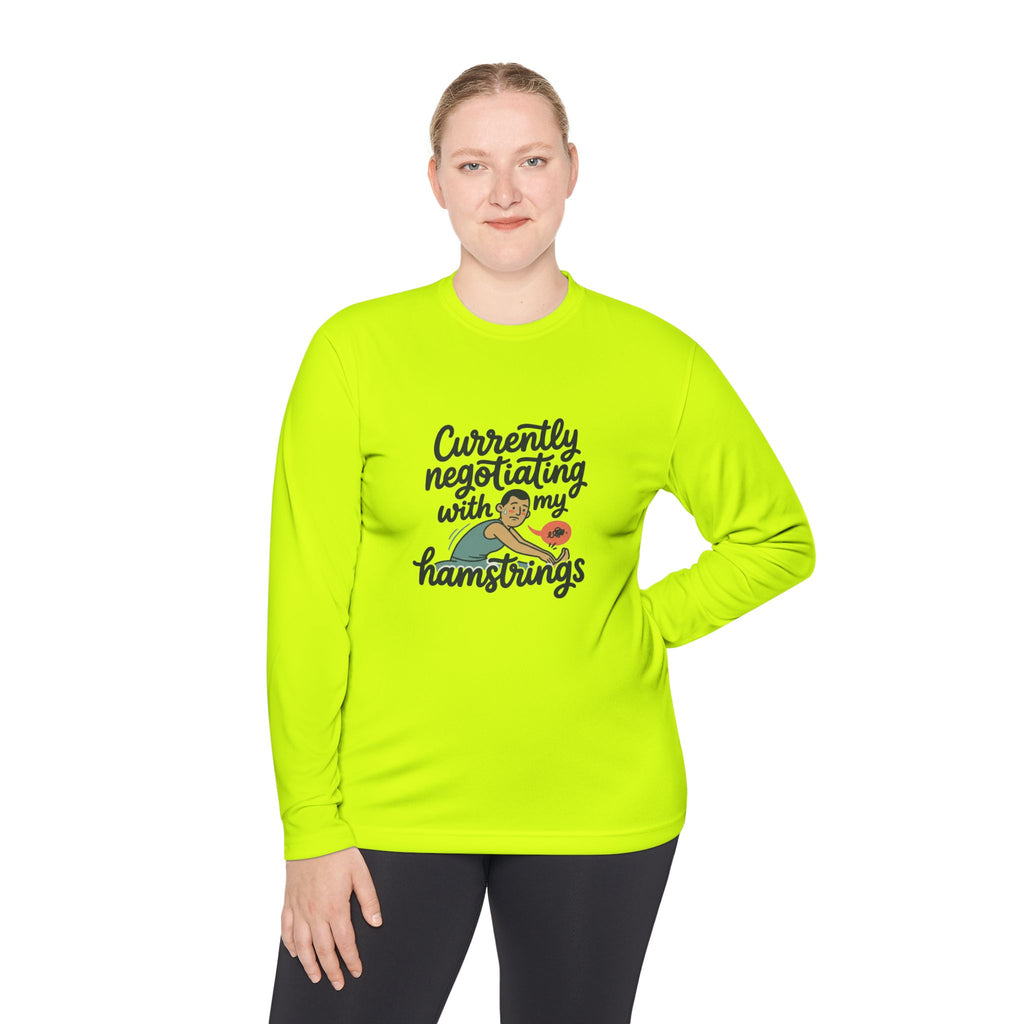 Currently Negotiating with my Hamstrings Unisex Lightweight Long Sleeve Tee