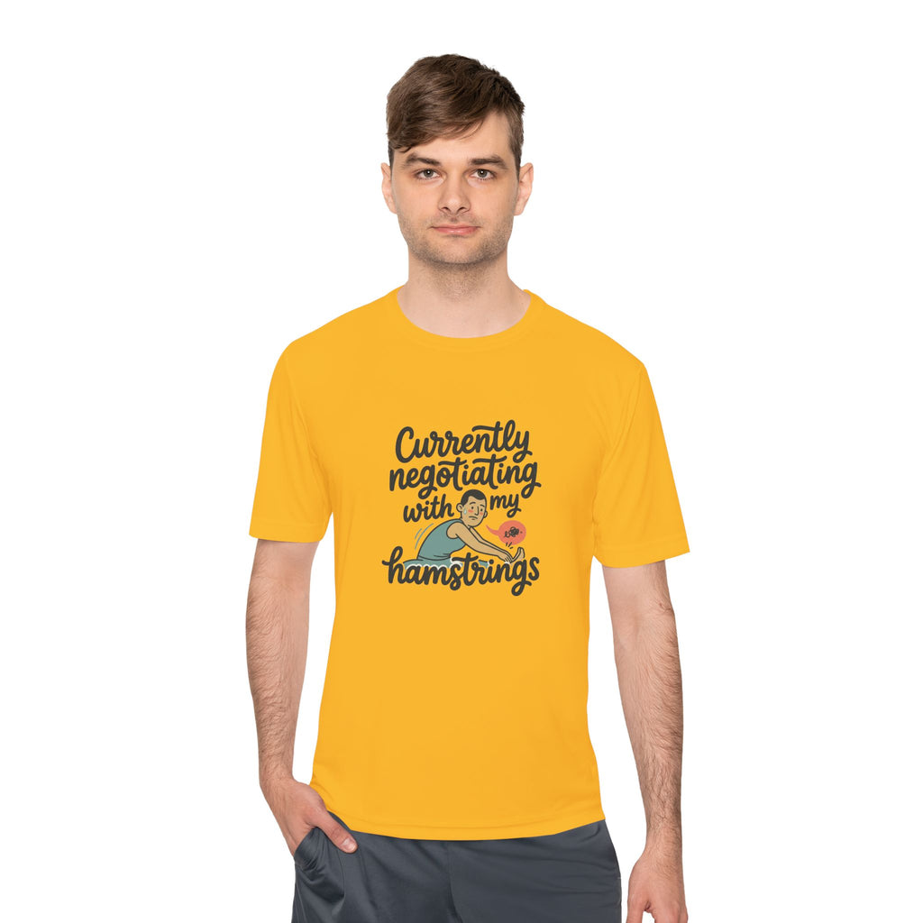 Currently Negotiating with my Hamstrings Unisex Moisture Wicking Tee
