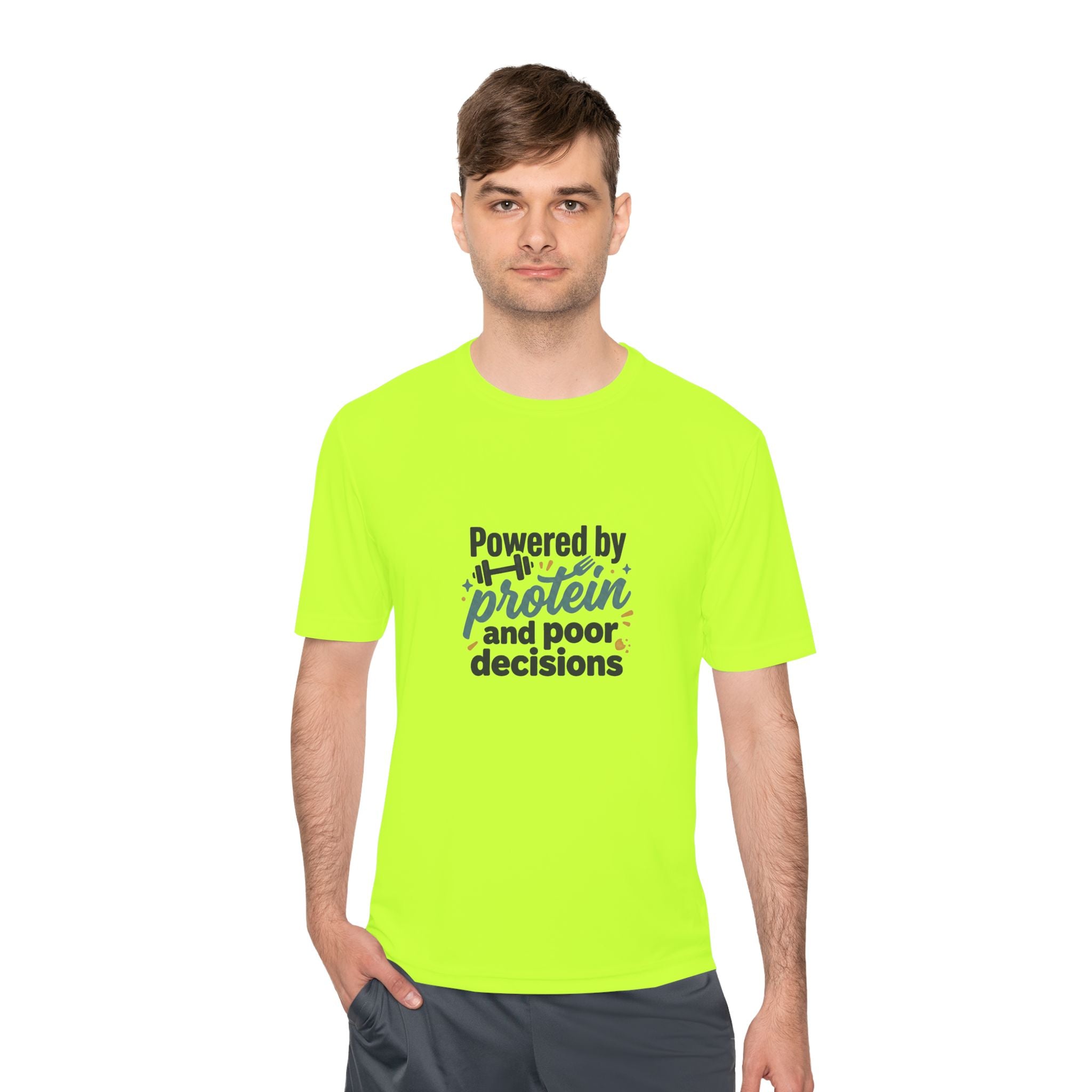Powered by Protein and Poor Decisions Unisex Moisture Wicking Tee