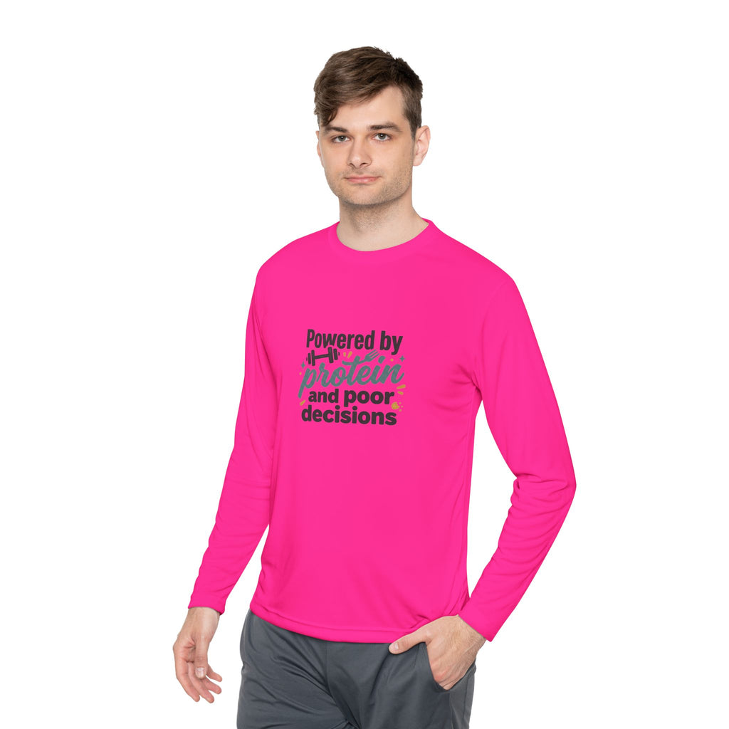 Powered by Protein and Poor Decisions Unisex Lightweight Long Sleeve Tee