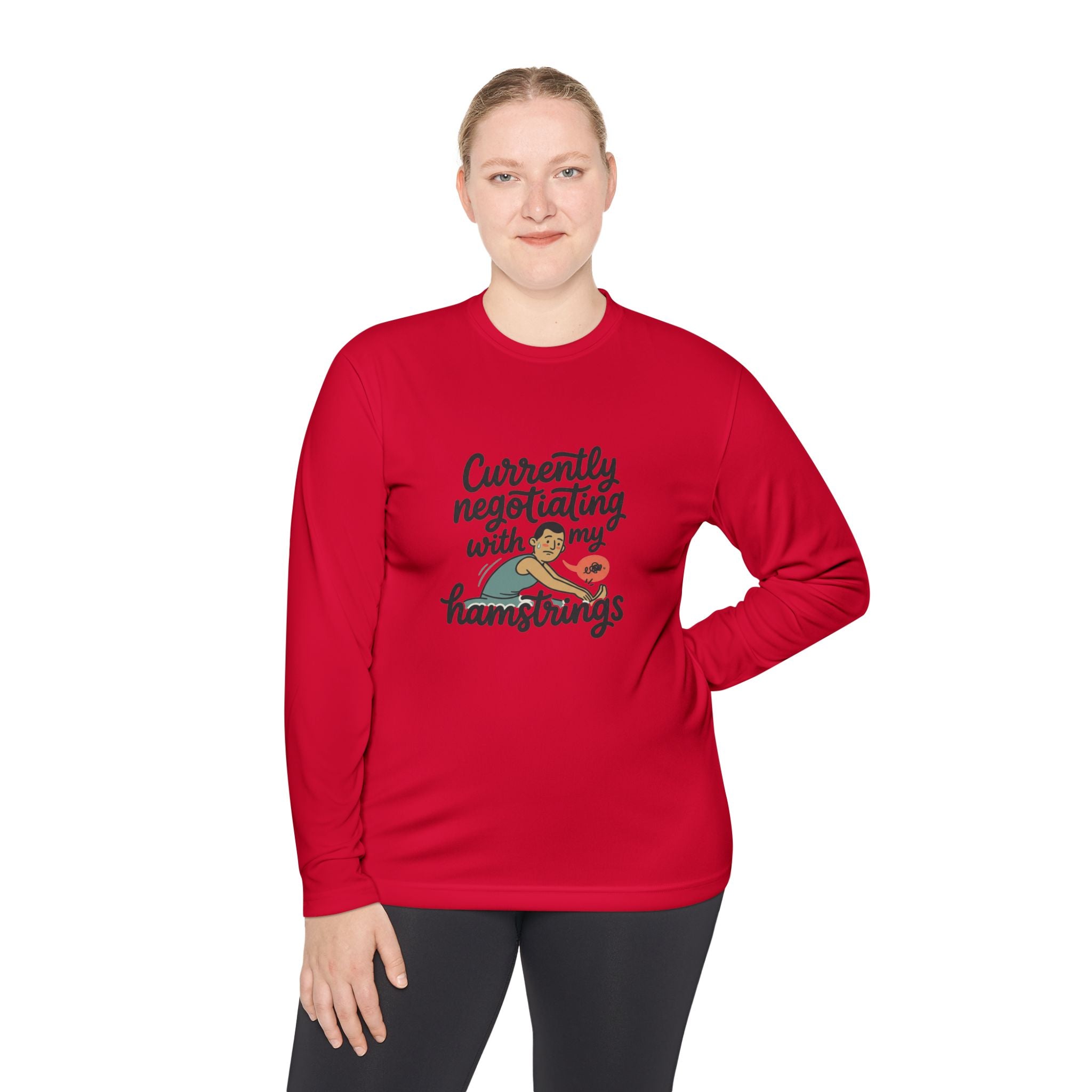Currently Negotiating with my Hamstrings Unisex Lightweight Long Sleeve Tee