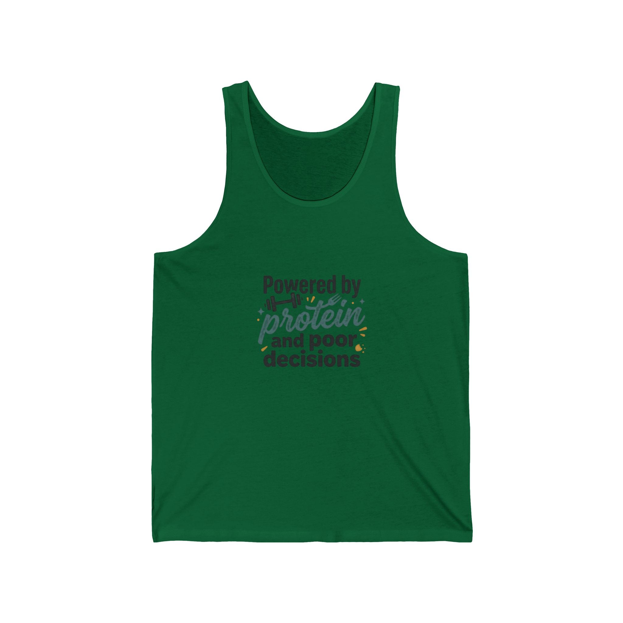 Powered by Protein and Poor Decisions Unisex Jersey Tank