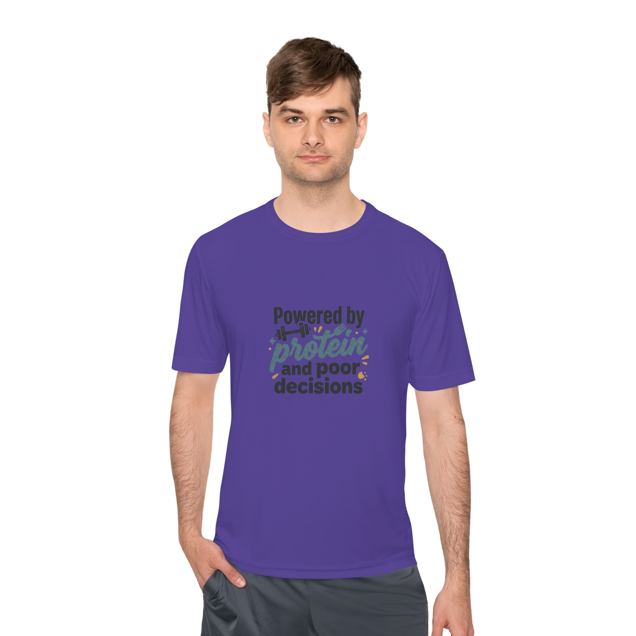 Powered by Protein and Poor Decisions Unisex Moisture Wicking Tee