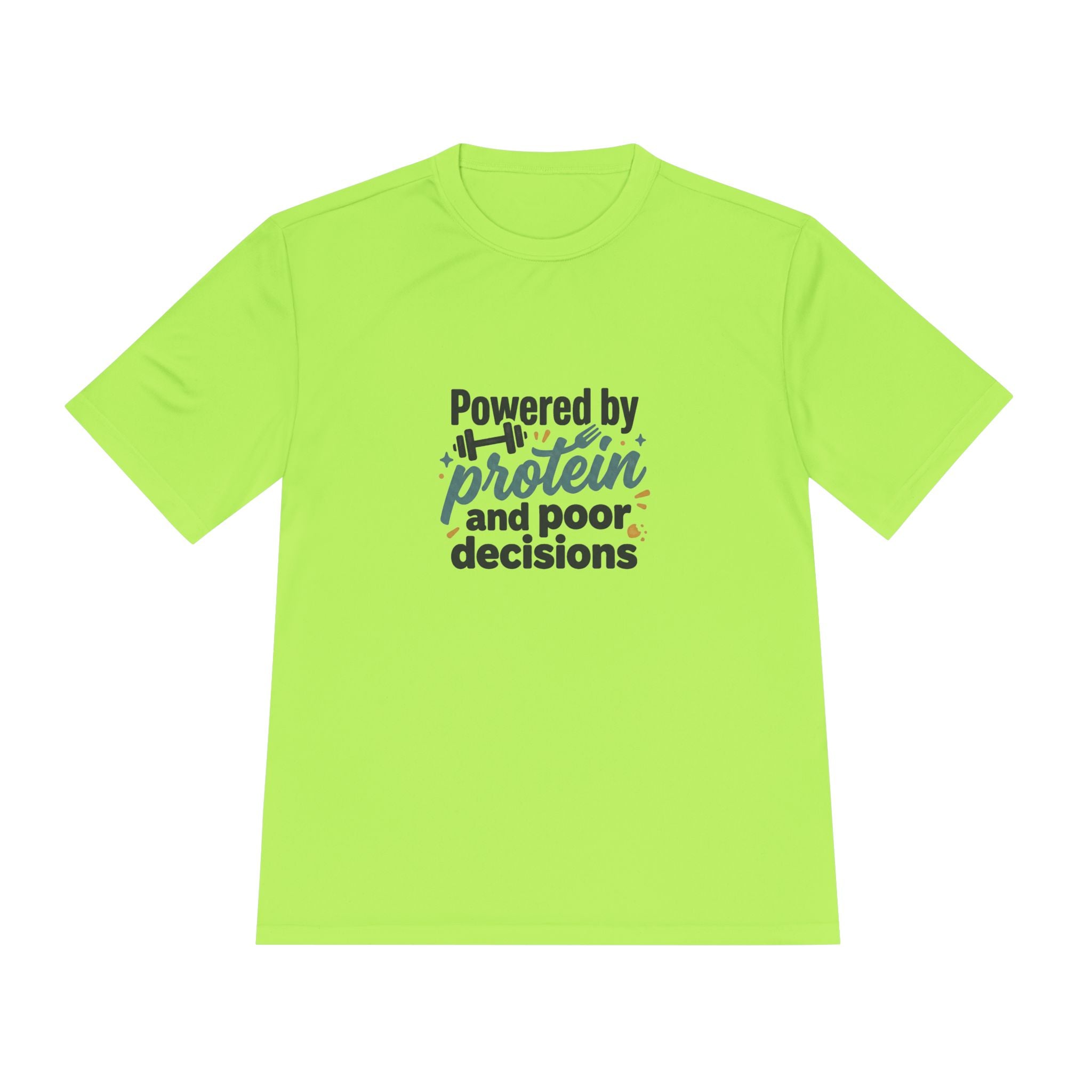 Powered by Protein and Poor Decisions Unisex Moisture Wicking Tee