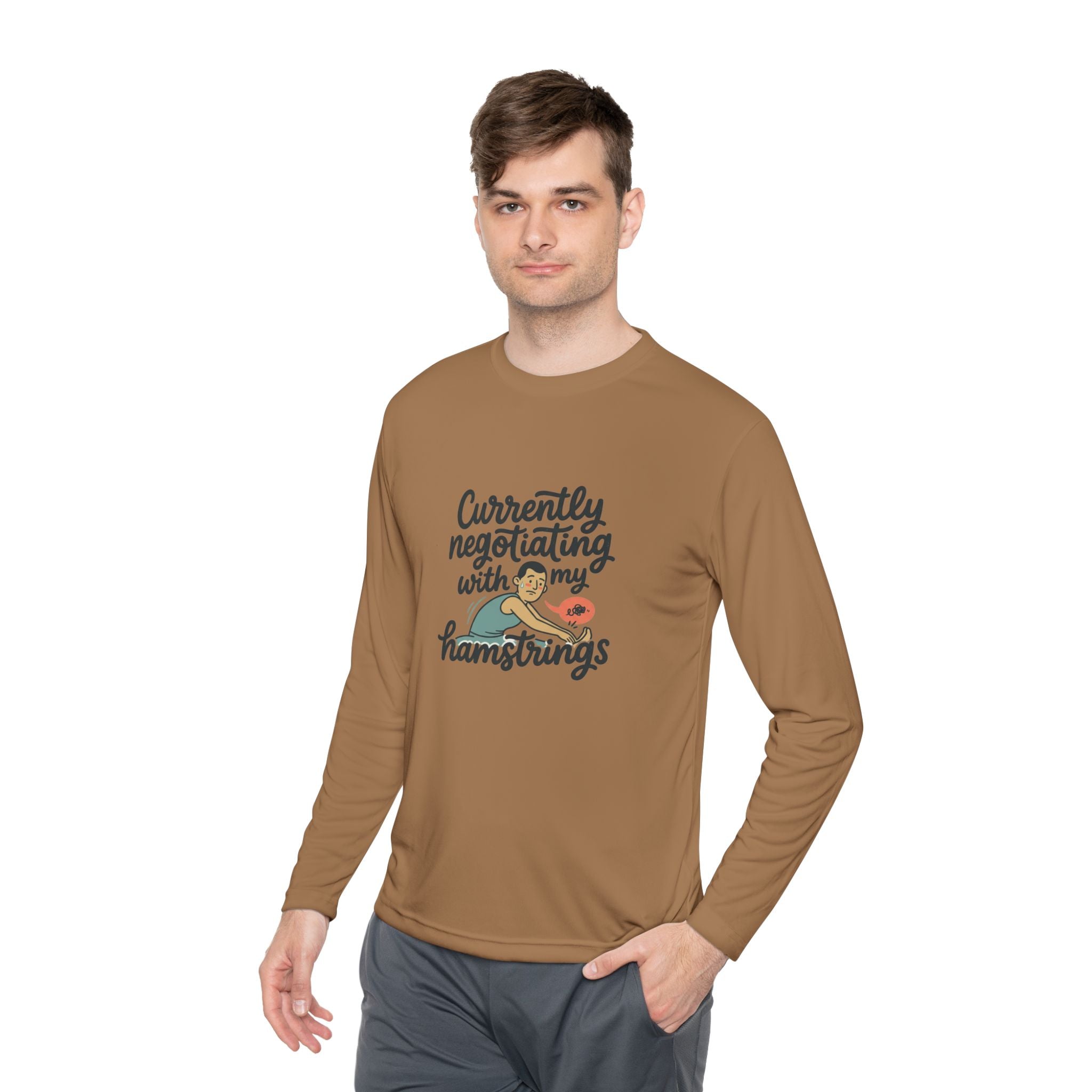 Currently Negotiating with my Hamstrings Unisex Lightweight Long Sleeve Tee