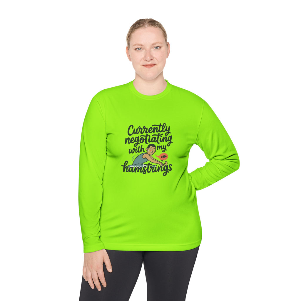 Currently Negotiating with my Hamstrings Unisex Lightweight Long Sleeve Tee