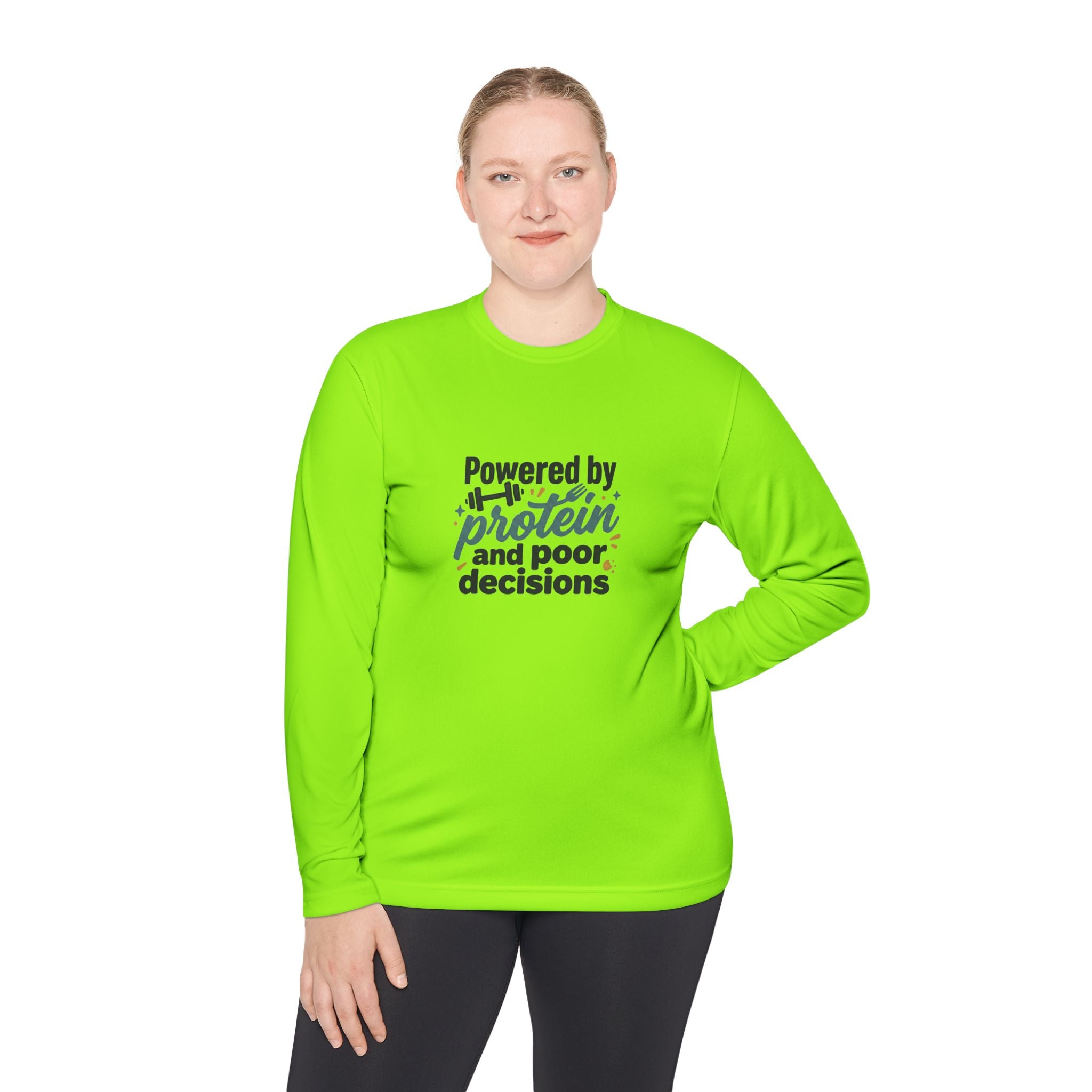 Powered by Protein and Poor Decisions Unisex Lightweight Long Sleeve Tee