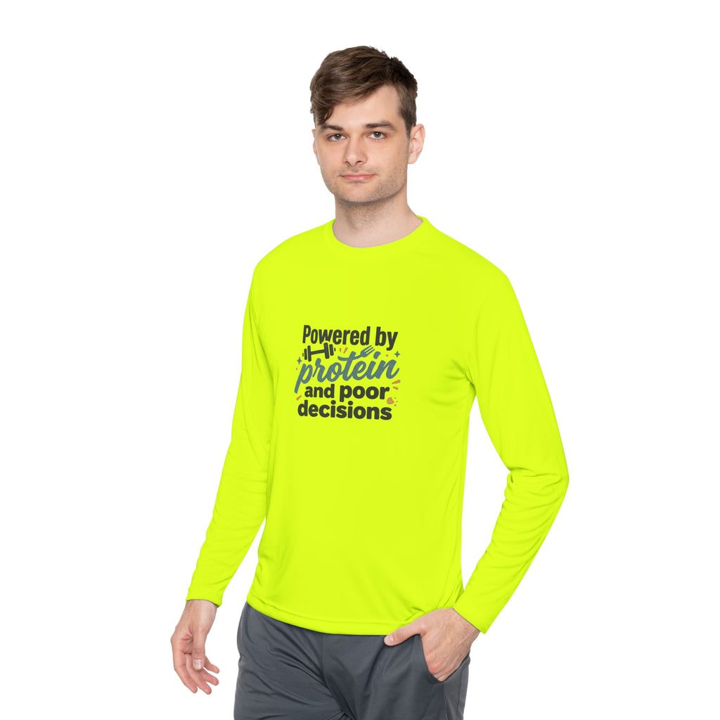 Powered by Protein and Poor Decisions Unisex Lightweight Long Sleeve Tee