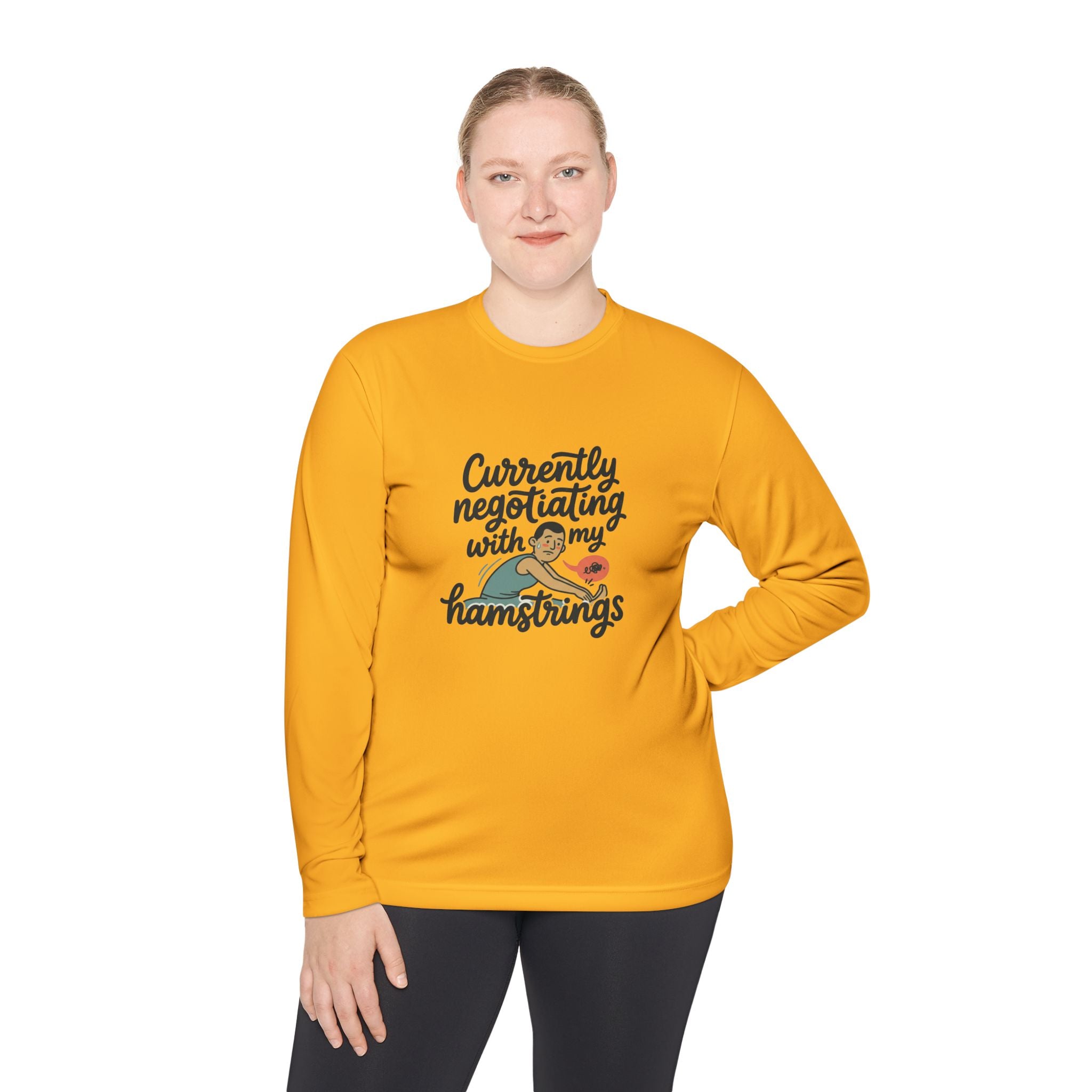 Currently Negotiating with my Hamstrings Unisex Lightweight Long Sleeve Tee