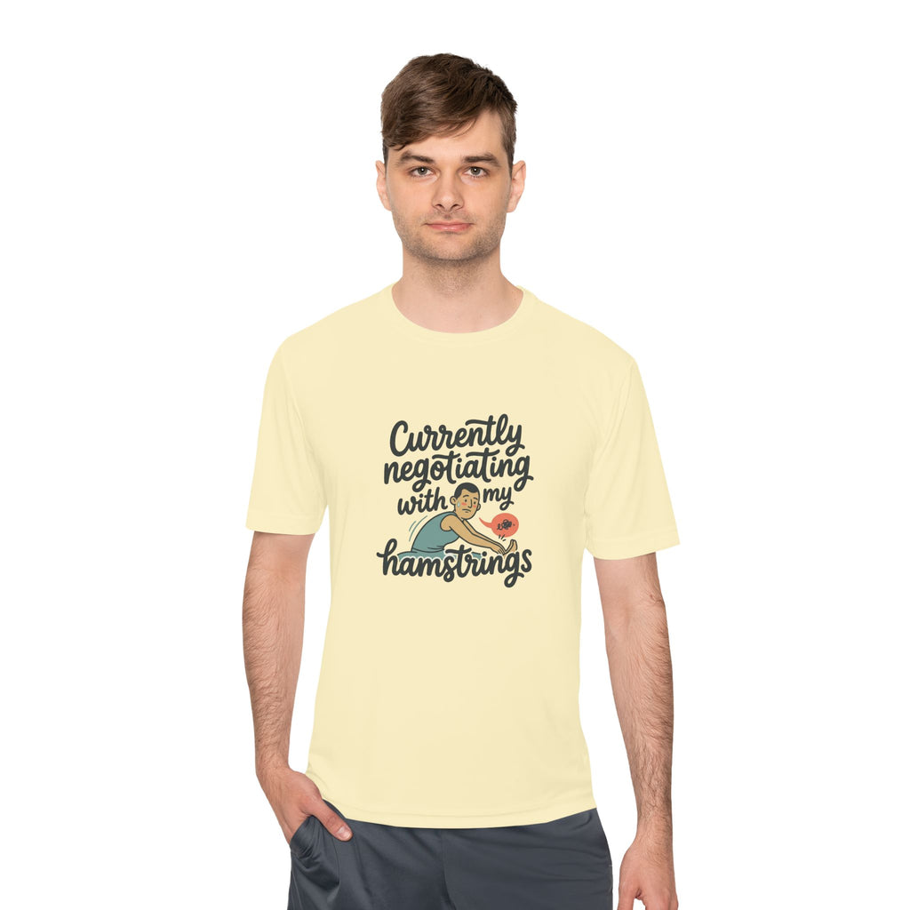 Currently Negotiating with my Hamstrings Unisex Moisture Wicking Tee