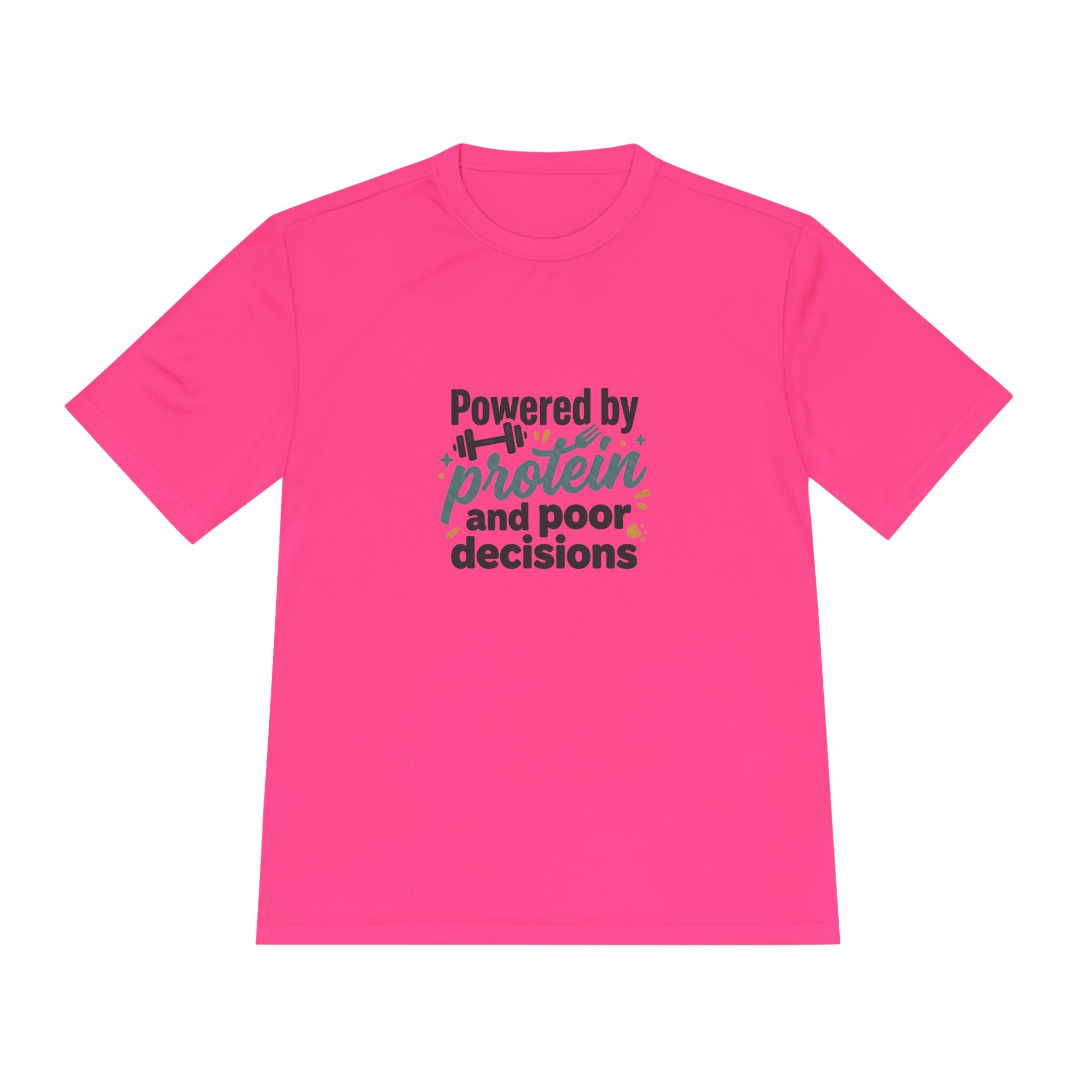 Powered by Protein and Poor Decisions Unisex Moisture Wicking Tee