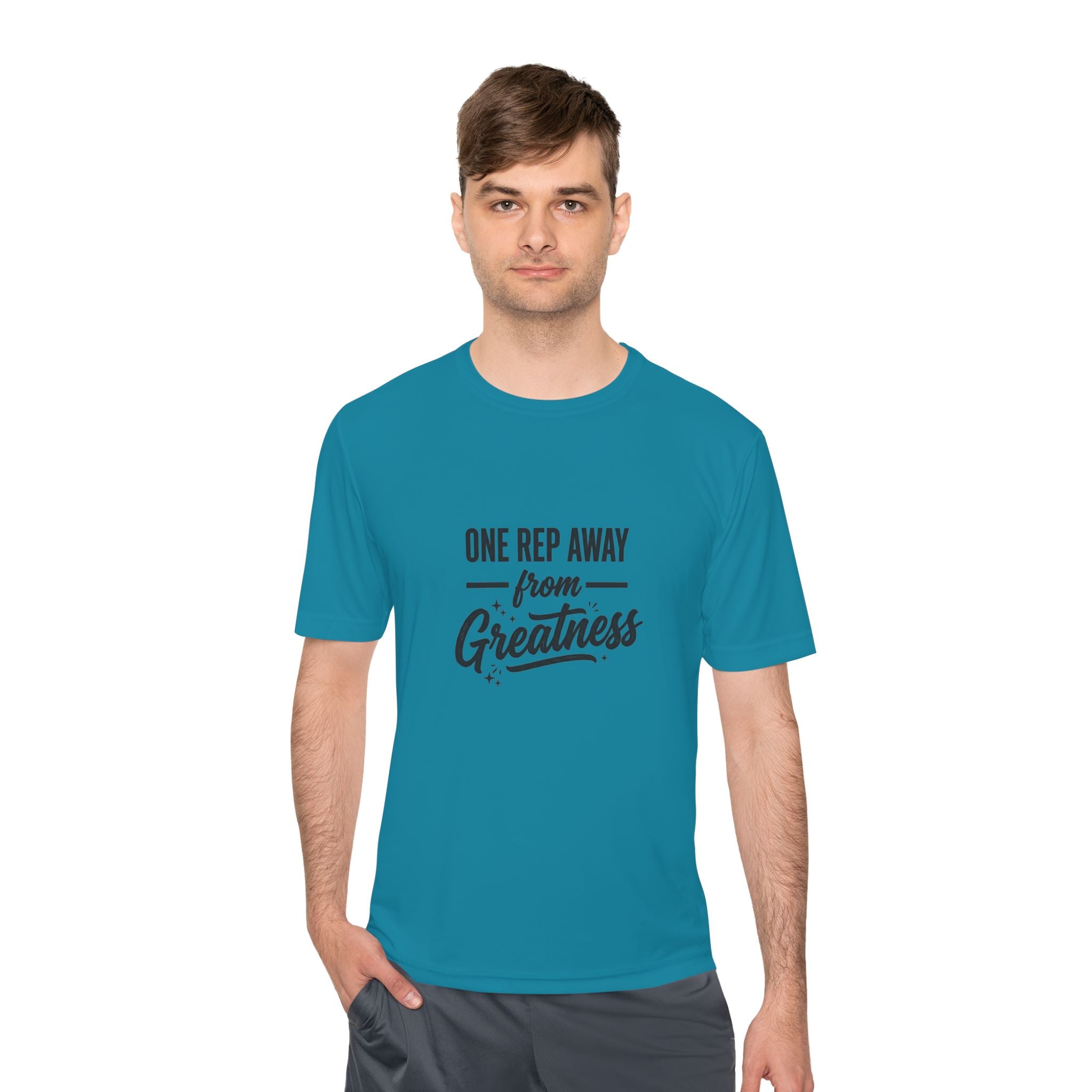 One Rep Away From Greatness Unisex Moisture Wicking Tee