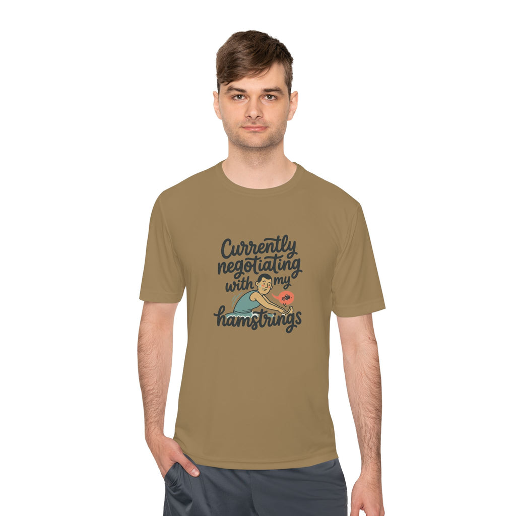Currently Negotiating with my Hamstrings Unisex Moisture Wicking Tee