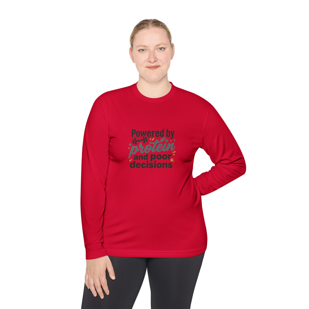 Powered by Protein and Poor Decisions Unisex Lightweight Long Sleeve Tee