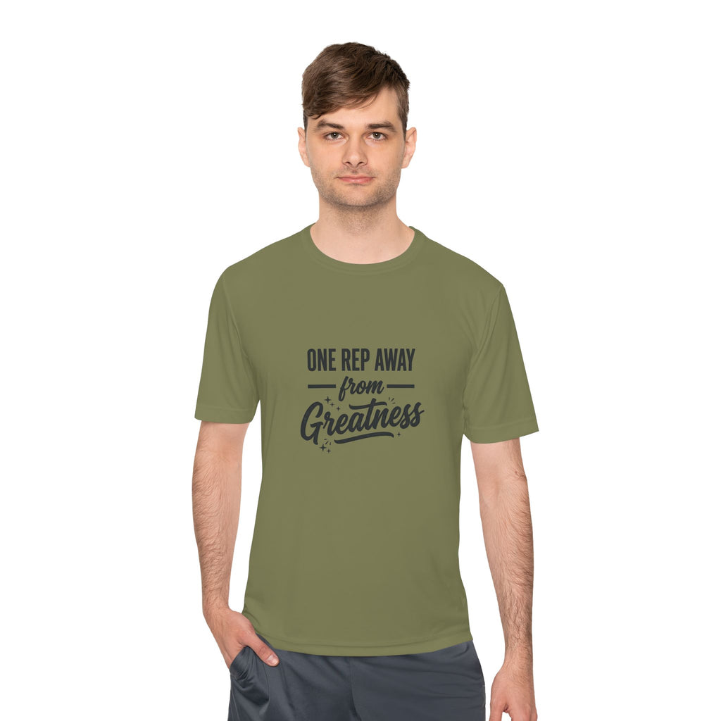 One Rep Away From Greatness Unisex Moisture Wicking Tee