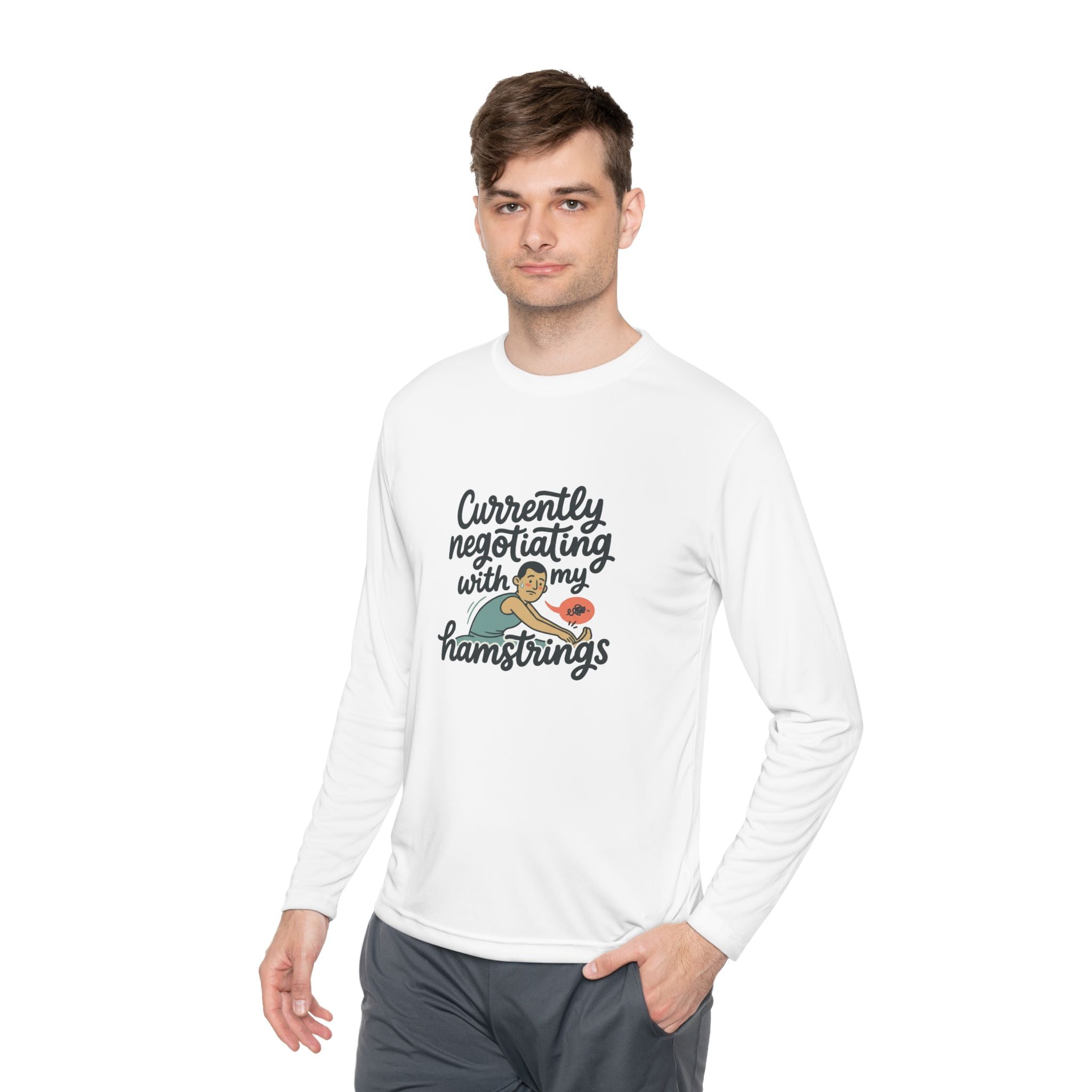 Currently Negotiating with my Hamstrings Unisex Lightweight Long Sleeve Tee