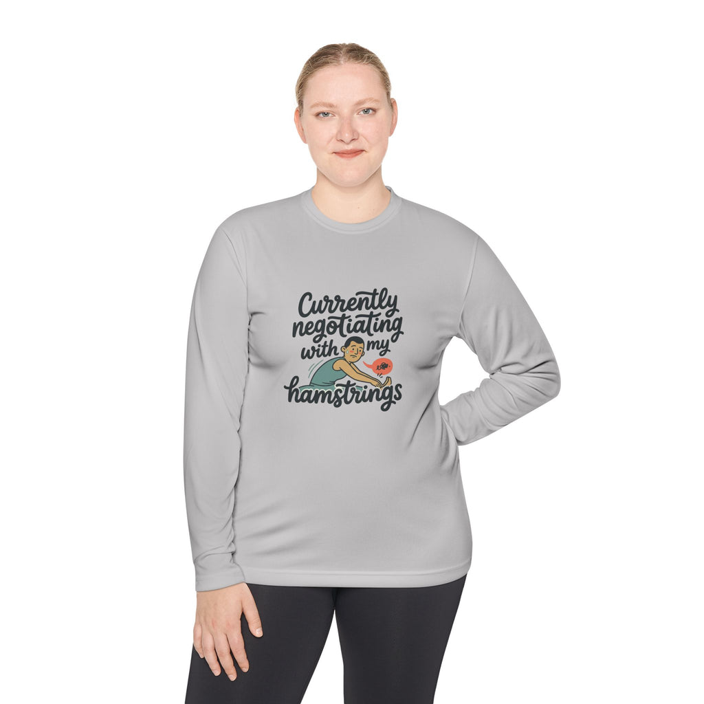 Currently Negotiating with my Hamstrings Unisex Lightweight Long Sleeve Tee