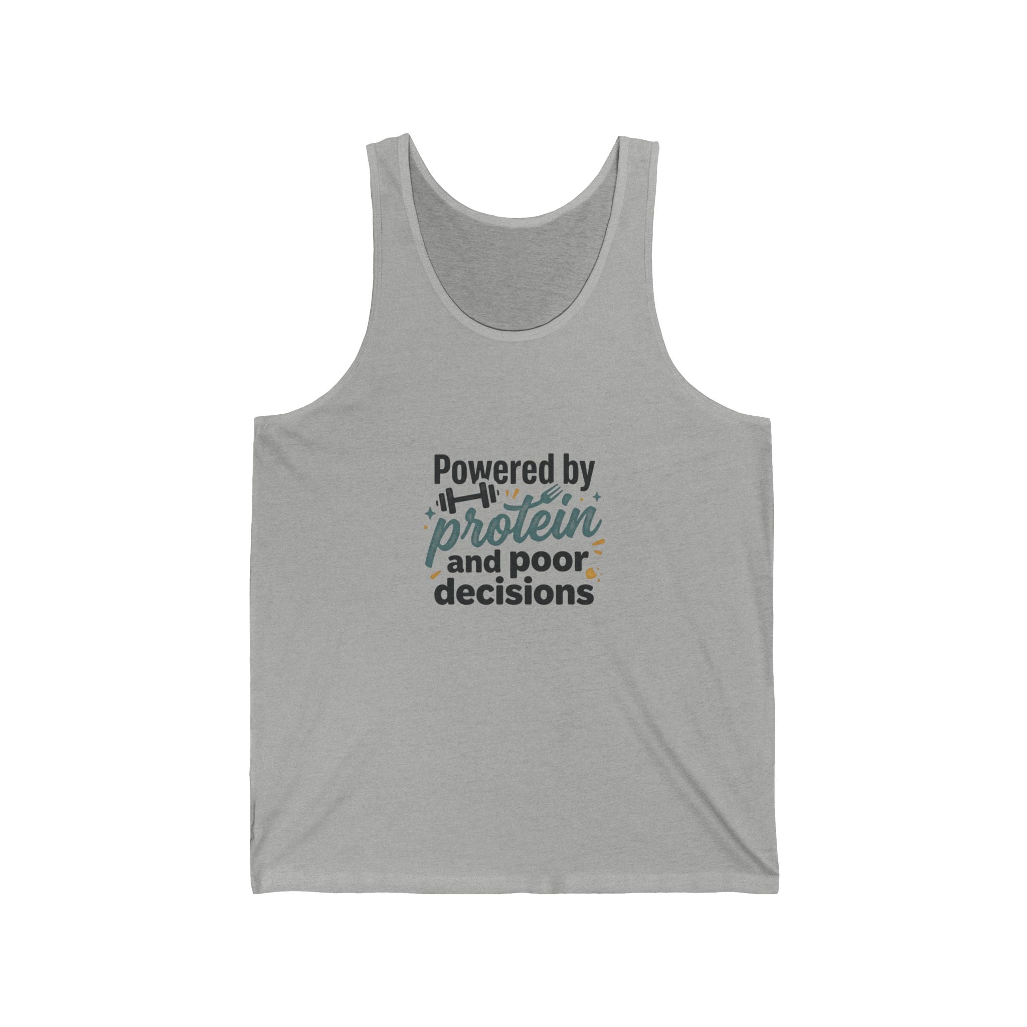 Powered by Protein and Poor Decisions Unisex Jersey Tank