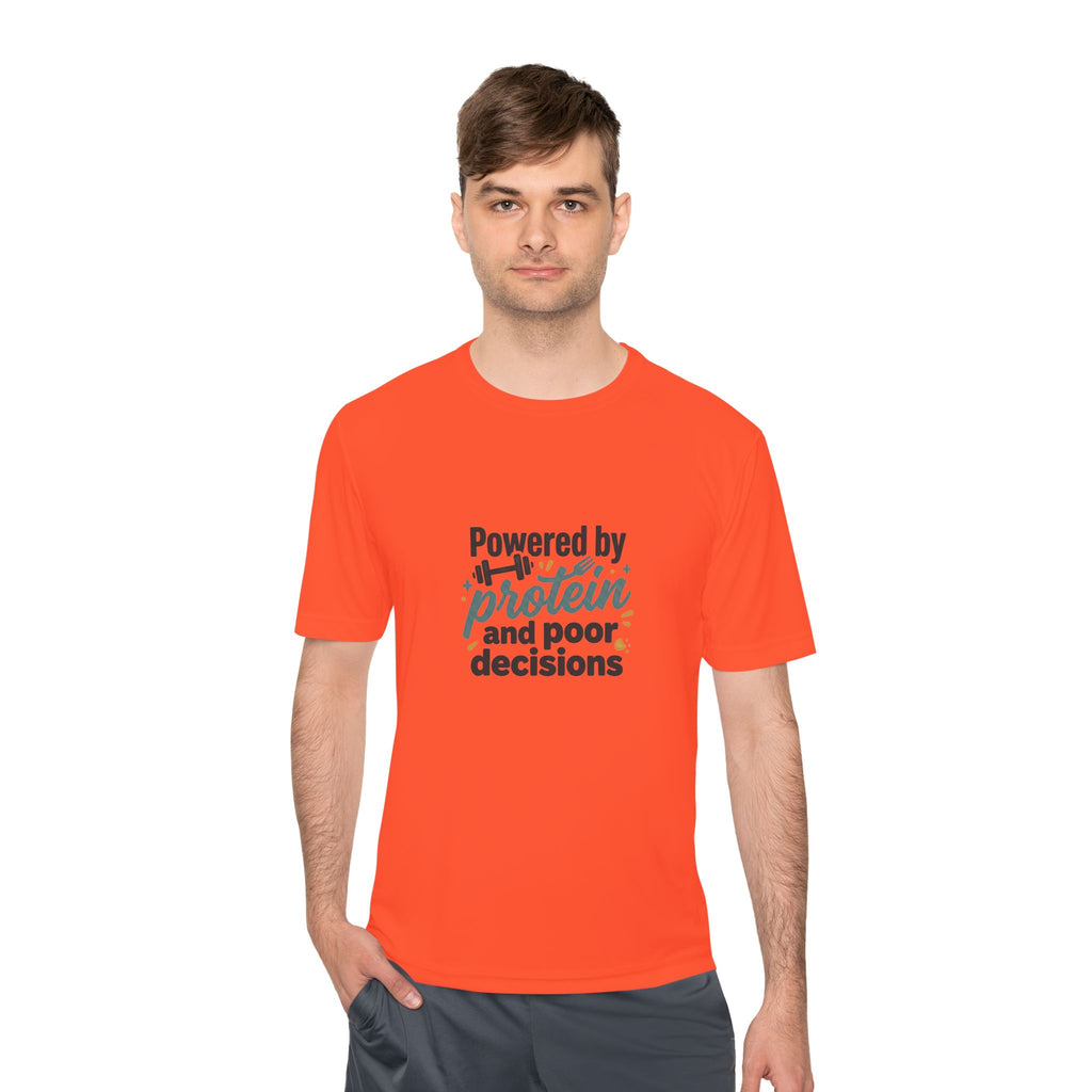 Powered by Protein and Poor Decisions Unisex Moisture Wicking Tee