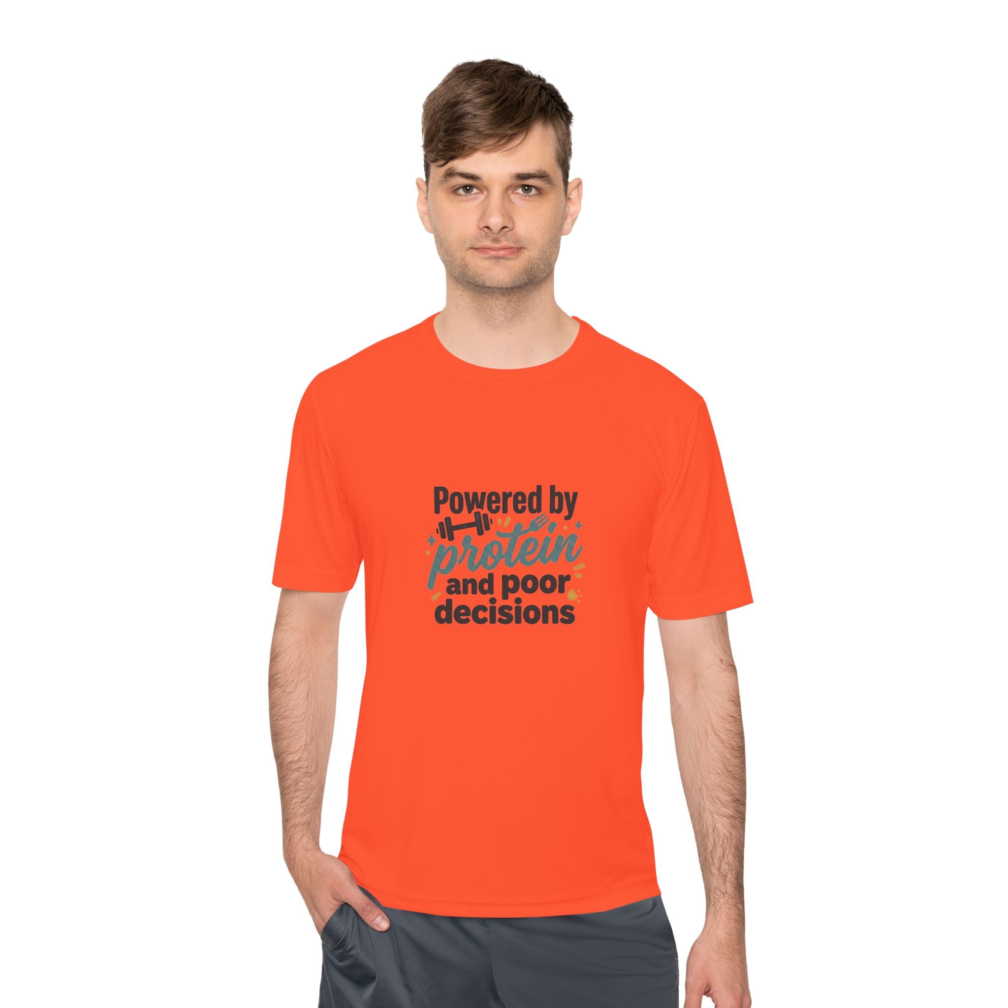 Powered by Protein and Poor Decisions Unisex Moisture Wicking Tee