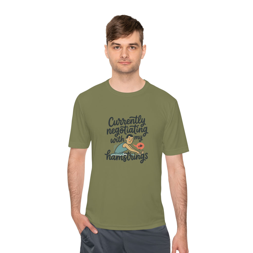Currently Negotiating with my Hamstrings Unisex Moisture Wicking Tee
