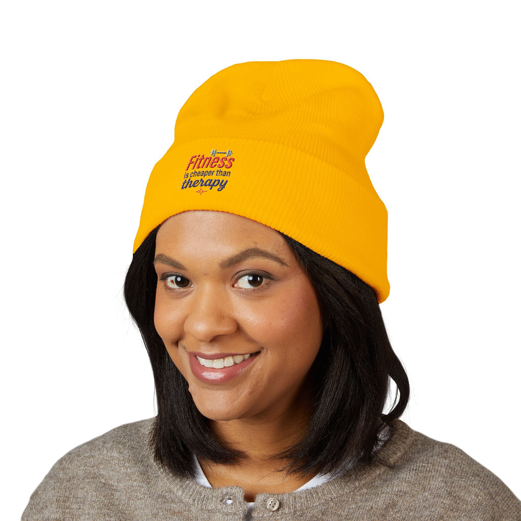 Fitness is Cheaper than Therapy Classic Cuffed Beanie (Embroidery)